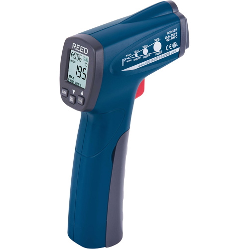 Infrared Thermometer, -25.6°- 752° F ( -32° - 400° C ), 12:1, Adjustable Emmissivity R.M.G. Prévention