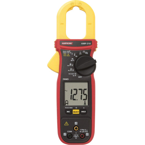 Multim&egrave;tre &agrave; pince TRMS pour entretien de moteur AMP-310, Tension c.a./c.c., Courant c.a. R.M.G. Prévention