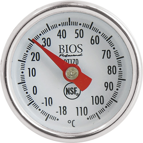 Thermom&egrave;tre &agrave; cadran 1 po/2,5 cm °C seulement avec manchon d'&eacute;talonnage, Contact, Analogique, 0,4-230°F (-18-110°C) R.M.G. Prévention