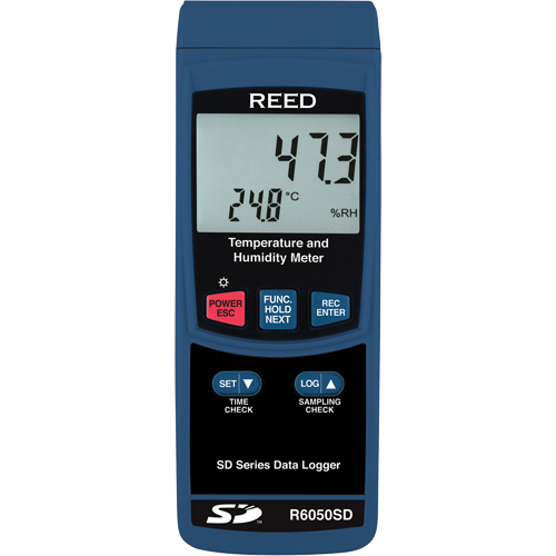 Thermo-hygrom&egrave;tre &agrave; enregistrement de donn&eacute;es avec certificat de calibration, 5% - 95% HR, 32° - 122° F (0° - 50°C) R.M.G. Prévention