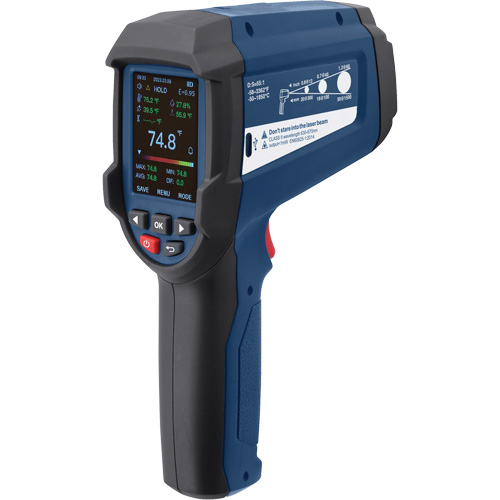 Professional Infrared Thermometer with Integrated Type K Thermocouple, -58 - 3362°F (-50 - 1850°C), 55:1, Adjustable Emmissivity R.M.G. Prévention