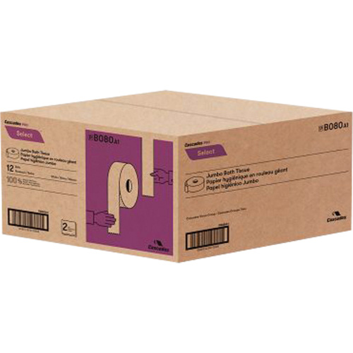 Pro Select Toilet Paper, Jumbo Roll, 2 Ply, 500' Length, White R.M.G. Prévention