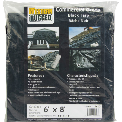 B&acirc;che, Usage industriel l&eacute;ger, Noir, 6' x 8' x 8 mils R.M.G. Prévention