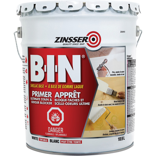 B-I-N&reg; Shellac-Base Sealer Primer, 18.9 L, Pail, Tintable White R.M.G. Prévention