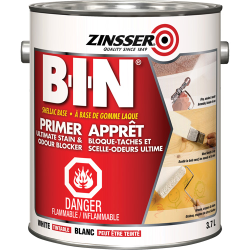 B-I-N&reg; Shellac-Base Sealer Primer, 3.7 L, Gallon, Tintable White R.M.G. Prévention