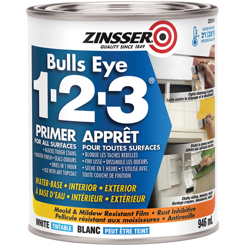 Appr&ecirc;t &agrave; base d'eau Bulls Eye 1-2-3, 946 ml, Canette, Blanc R.M.G. Prévention