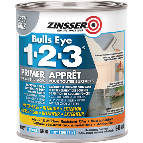 Bulls Eye 1-2-3&reg; Water-Base Primer, 946 ml, Can, Grey R.M.G. Prévention