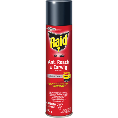 Insecticide contre fourmis, coquerelles et perce-oreilles Raid, 350 g, &agrave; base de solvant R.M.G. Prévention