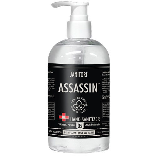 54 Assassin Hand Sanitizer, 500 ml, Pump Bottle, 70% Alcohol R.M.G. Prévention