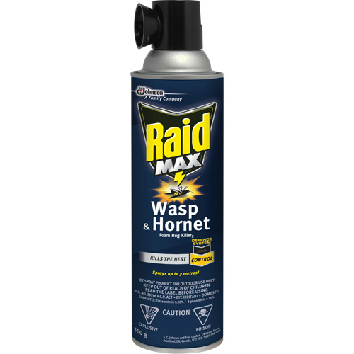 Mousse insecticide contre les gu&ecirc;pes et les frelons Raid Max, 500 g, Canette a&eacute;rosol, &agrave; base de solvant R.M.G. Prévention