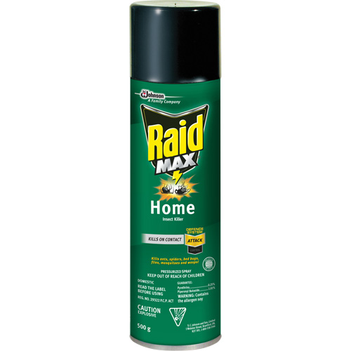 Insecticide pour insectes domestiques Raid Max, 500 g, Canette a&eacute;rosol, &agrave; base de solvant R.M.G. Prévention