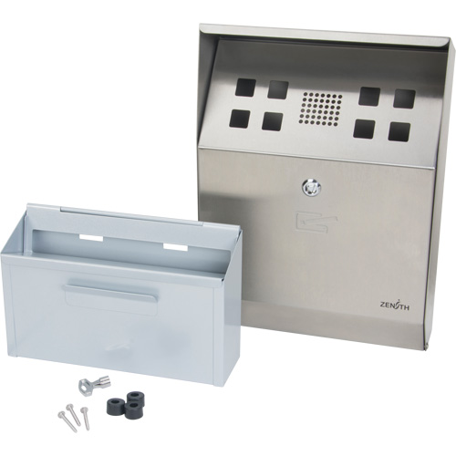 Cendrier, Montage mural, Acier inoxydable, Capacit&eacute; 1.6 Litres, Hauteur 13-4/5" R.M.G. Prévention