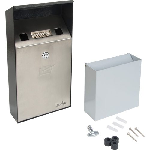 Cendrier, Montage mural, Acier inoxydable, Capacit&eacute; 1 Litre, Hauteur 11-4/5" R.M.G. Prévention