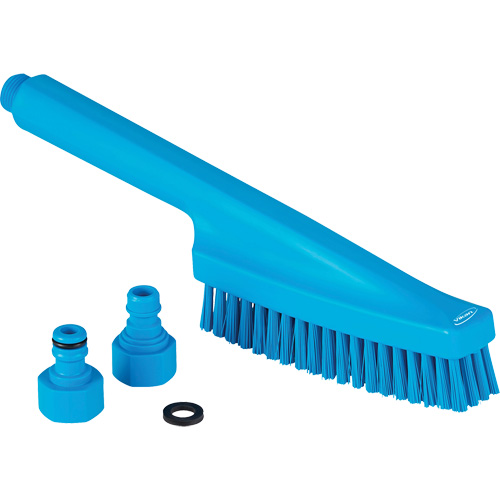 Brosse &agrave; main avec circulation d'eau, Soies Ferme, Longueur de 13", Bleu R.M.G. Prévention