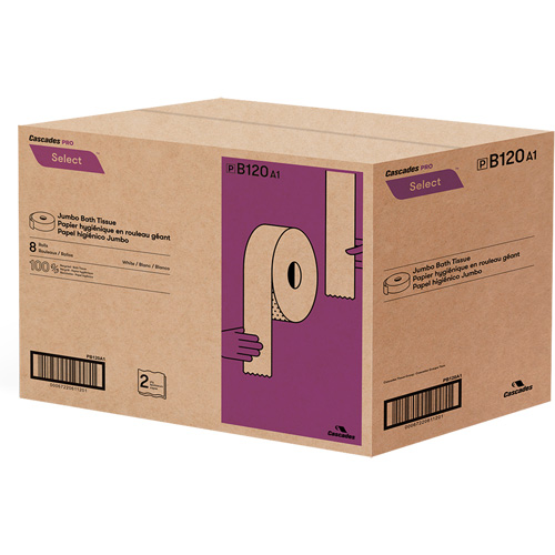 Pro Select&reg; Toilet Paper, Jumbo Roll, 2 Ply, 900' Length, White R.M.G. Prévention
