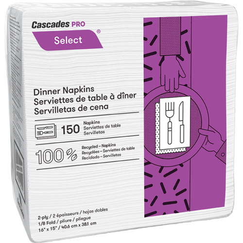 Pro Select&reg; 1/8 Fold Dinner Napkin, 2 Ply, 15" x 16" R.M.G. Prévention