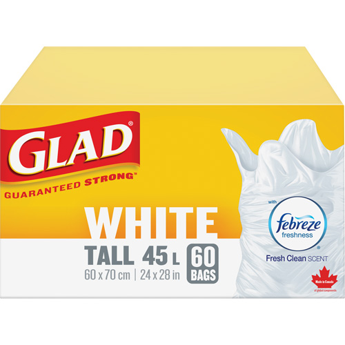 Tall 45L Febreze Garbage Bags, Regular, 24" W x 28" L, White R.M.G. Prévention