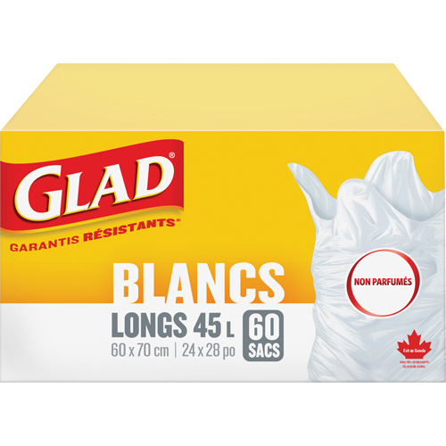 Sacs &agrave; ordures hauts 45 L sans parfum, R&eacute;gulier, 24" la x 28" lo, Blanc R.M.G. Prévention