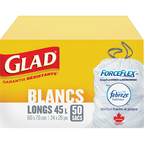 Sacs &agrave; ordures hauts 45 L avec Febreze, R&eacute;gulier, 24" la x 28" lo, Blanc R.M.G. Prévention