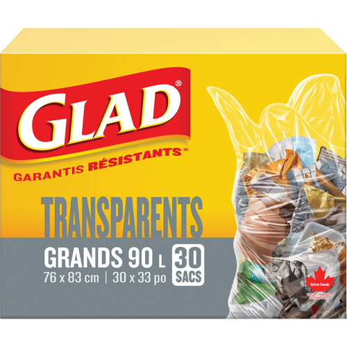 90L Garbage Bags, Regular, 30" W x 33" L, Clear R.M.G. Prévention