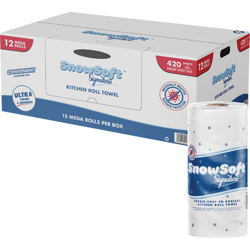 Snow Soft Signature Kitchen Towel Roll, 2 Ply, 420 Sheets/Roll, 4.5" W, 11" L R.M.G. Prévention