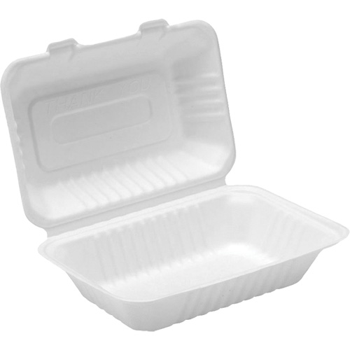 Compostable Hinged Food Containers, Bagasse, Rectangular R.M.G. Prévention