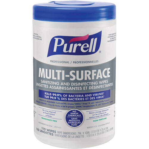 Professional Multi-Surface Sanitizing & Disinfecting Wipes, 7" x 10", 110 Count R.M.G. Prévention