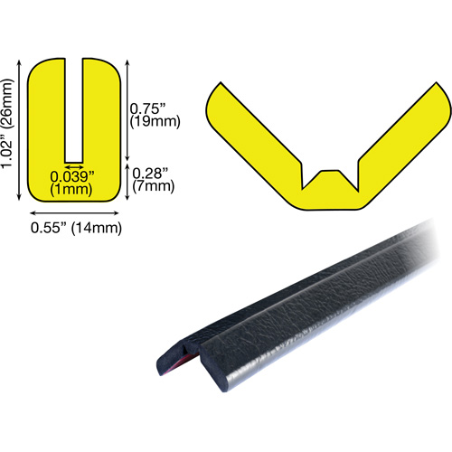 W Profile 1M Edge Protection Bumper Guard, 3.25' (0.99 m) Long R.M.G. Prévention