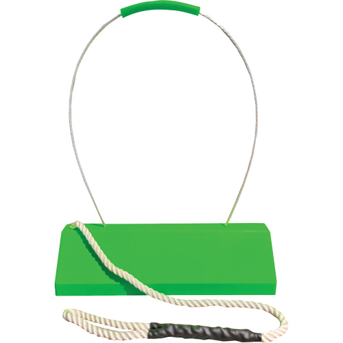 Cale de roue pour avion Checkers Safety SafeRay avec poign&eacute;e ergonomique &agrave; cordage en boucle, Ur&eacute;thane, Vert fluorescent, 24" la x 8" p x 6" h R.M.G. Prévention