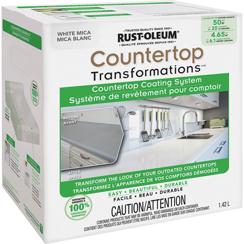 Syst&egrave;me de rev&ecirc;tement au mica pour comptoir Countertop Transformations, 1,42 L, Trousse, Mica blanc R.M.G. Prévention