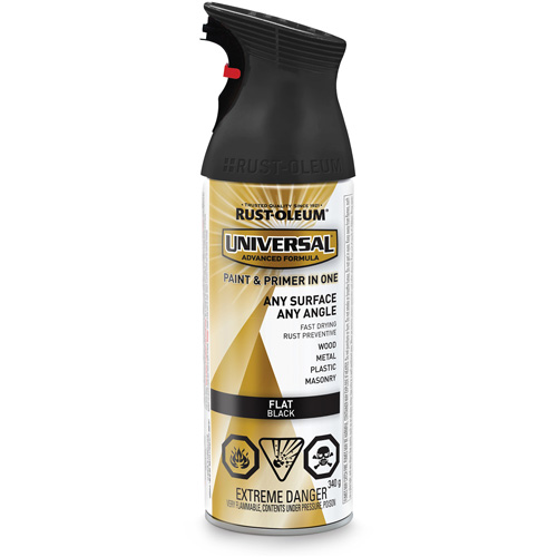 Universal&reg; Enamel Paint & Primer In One, Black, Very Flat, Aerosol Can R.M.G. Prévention