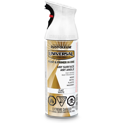 Universal&reg; Enamel Paint & Primer In One, White, Very Flat, Aerosol Can R.M.G. Prévention