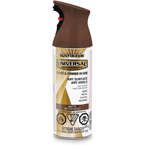 Universal&reg; Enamel Paint & Primer In One, Bittersweet Brown, Matte, Aerosol Can R.M.G. Prévention