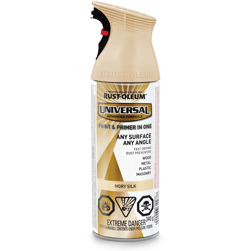 Universal&reg; Enamel Paint & Primer In One, Ivory Silk White, Satin, Aerosol Can R.M.G. Prévention