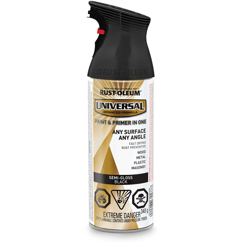 Universal&reg; Enamel Paint & Primer In One, Black, Semi-Gloss, Aerosol Can R.M.G. Prévention