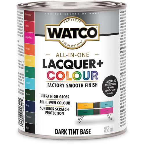 Composant de base fonc&eacute; pour finition laqu&eacute;e + couleur tout-en-un Watco, 946 ml, Base &agrave; teinte fonc&eacute;e, Tr&egrave;s brillant R.M.G. Prévention