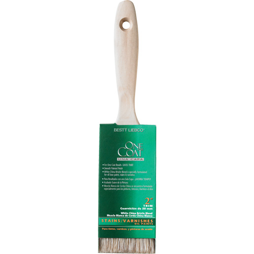 Pinceau pour murs et moulures One Coat, Soie blanche, Manche Bois, Largeur de 2" R.M.G. Prévention