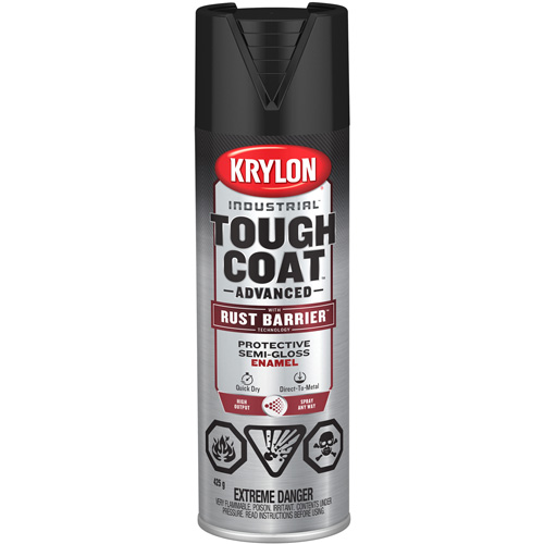 Peinture Tough Coat avec technologie Rust Barrier, Noir, Semi-brillant, 425 g, Canette a&eacute;rosol R.M.G. Prévention