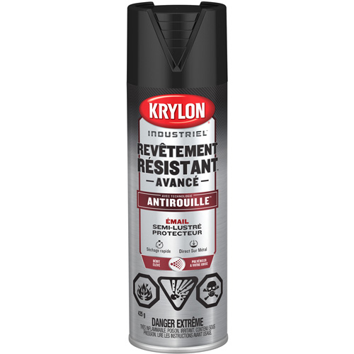 Peinture Tough Coat avec technologie Rust Barrier, Noir, Semi-brillant, 425 g, Canette a&eacute;rosol R.M.G. Prévention