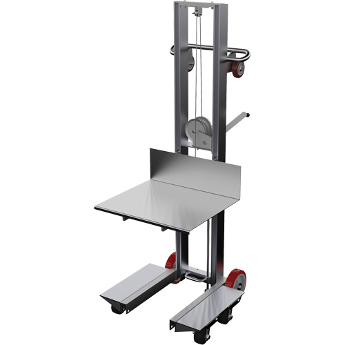 Empileur &agrave; plateforme, M&eacute;canisme Treuil manuel, Capacit&eacute; de 400 lb, Levage max de 60" R.M.G. Prévention