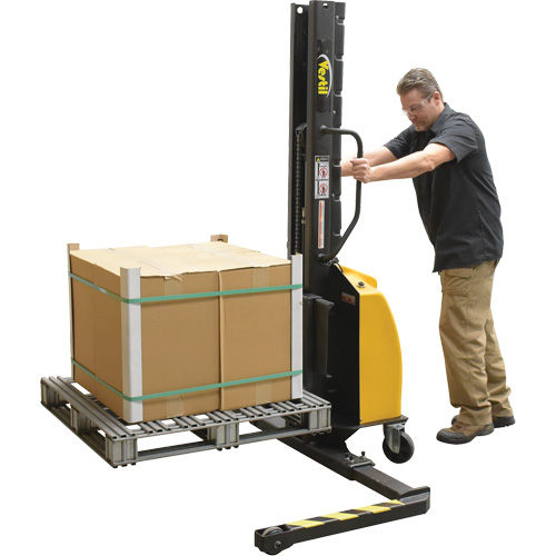 Narrow Mast Powered Lift Stacker, Electric Operated, 1000 lbs. Capacity, 63" Max Lift R.M.G. Prévention
