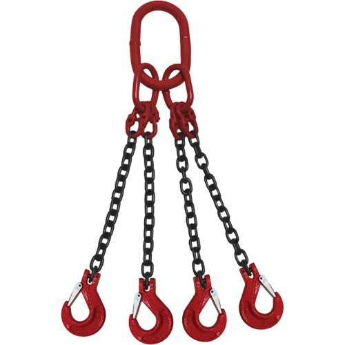 Chain Sling, Grade 100 Chain, Quadruple Legs, Oblong & Slip Hooks, 3/8" x 5' R.M.G. Prévention