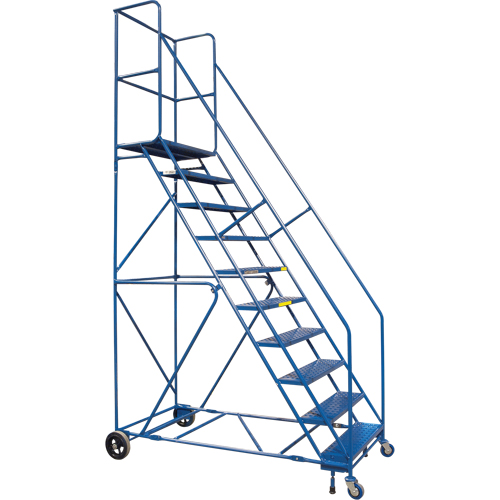 CSA-Certified Rolling Step Ladder with Locking Step, 10 Steps, 30" Step Width, 89" Platform Height, Steel R.M.G. Prévention