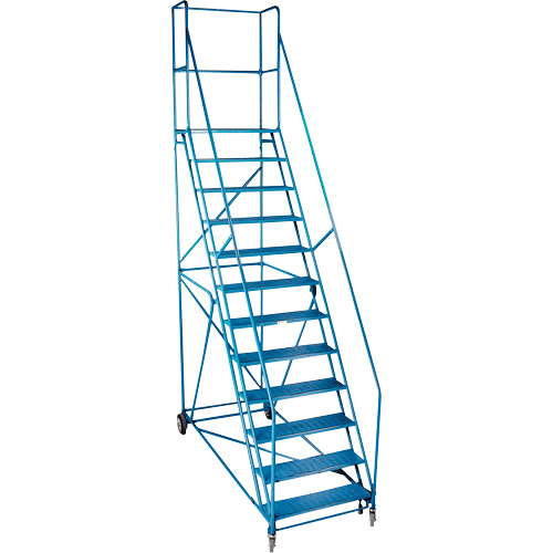 CSA-Certified Rolling Step Ladder with Locking Step, 12 Steps, 30" Step Width, 109" Platform Height, Steel R.M.G. Prévention