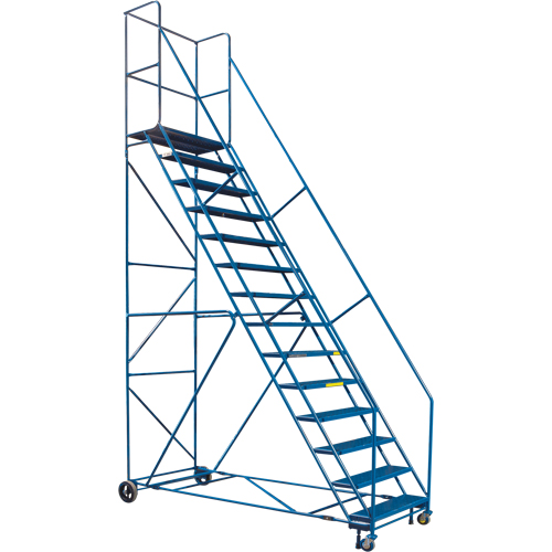 Escabeau roulant certifi&eacute; par la CSA avec pied verrouillable, 14 marches, Largeur de la marche 30", Hauteur de la plateforme 128", Acier R.M.G. Prévention