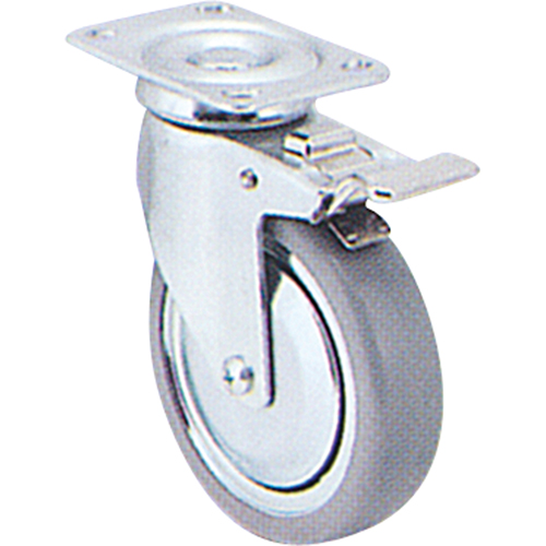 Zinc Plated Caster, Swivel with Brake, 3" (76 mm), Rubber, 150 lbs. (68 kg.) R.M.G. Prévention