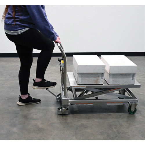 Hydraulic Scissor Lift Table, 31-1/2" L x 19-1/2" W, Stainless Steel, 550 lbs. Capacity R.M.G. Prévention