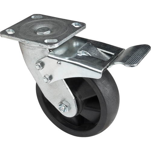 Roulettes haute temp&eacute;rature, Pivotant avec frein, 6" (152,4 mm), Nylon, 880 lb (399 kg) R.M.G. Prévention