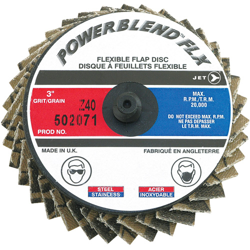 Disque &agrave; lamelles &agrave; rouler Powerblend FLX, 3" x Type R, Grain Z40, Alumine de zirconium R.M.G. Prévention