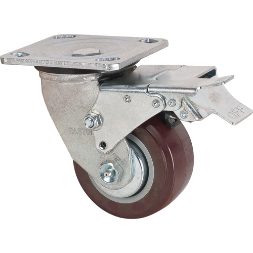 Roulette, Pivotant avec frein, 4" (101,6 mm), Polyur&eacute;thane,  R.M.G. Prévention